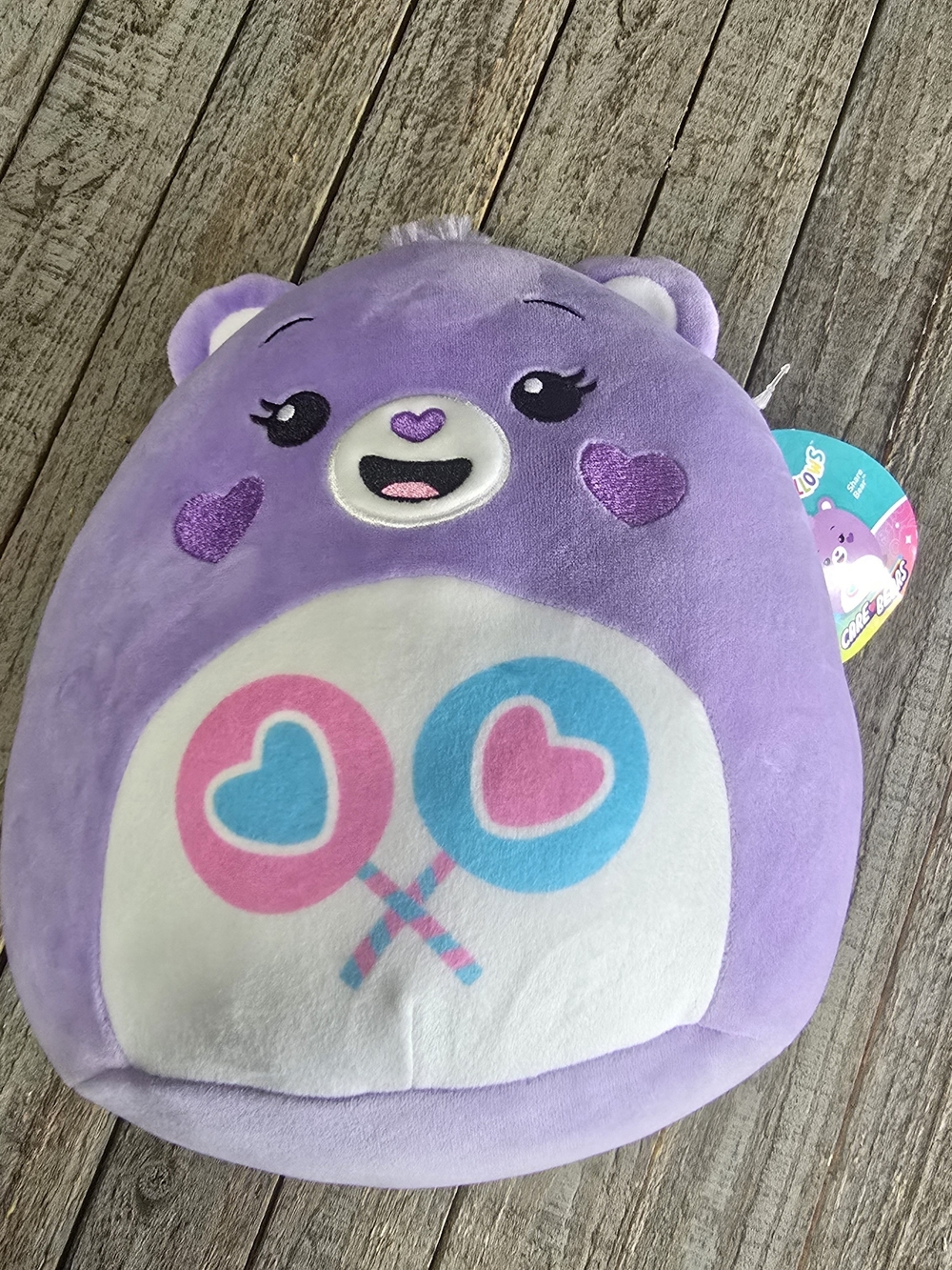 Squishmallow Care Bears Purple Heart Plush - Share Bear